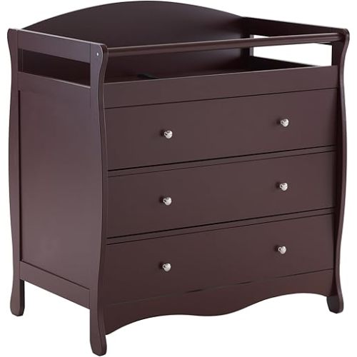 Karl home Changing Table Dresser Baby Diaper Changing Station Infant Nursing Table with 3 Drawers, Safety Rail & Strap for Bedroom, Nursery, Brown