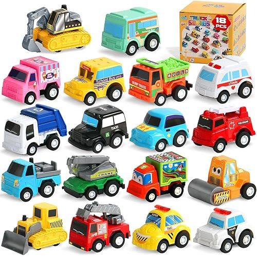 Fajiabao 18 Pcs Toy Cars for Toddlers Mini Pull Back Cars & Trucks Party Favors for Kids 3-5 Stocking Stuffers Christmas Decor Advent Calendar Fillers Classroom Prizes Bulk for 2 3 4 5 6 Boys Girls