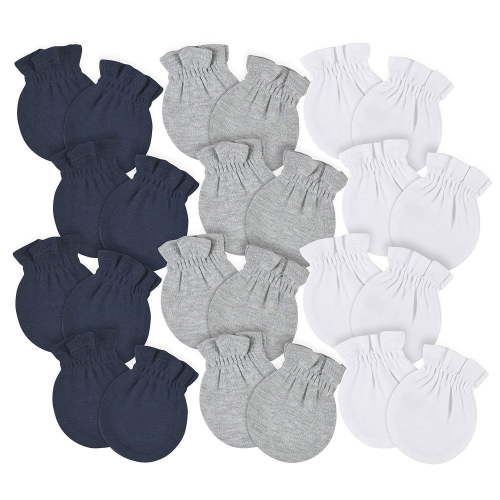 BOSCEAE Baby Girls 8-pack And No Scratch Mittens, Navy/Gray/White, 0-3 Months 12-pack US