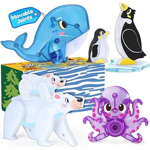 Oriate Magnet Arctic Animals for Magnetic Tiles, 6pcs Movable Joints Zoo Animals for Magnetic Blocks, Animal Toys Compatible with Magnetic Tiles, Educational Magnetic Building Tiles for Kids