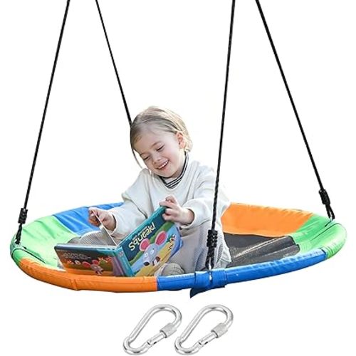 Saucer Tree Swing Seat for Kids 40 Inch Outdoor Round Tree Swing for Children Heavy Duty Safe Durable Easy Install for Backyard Multicolor