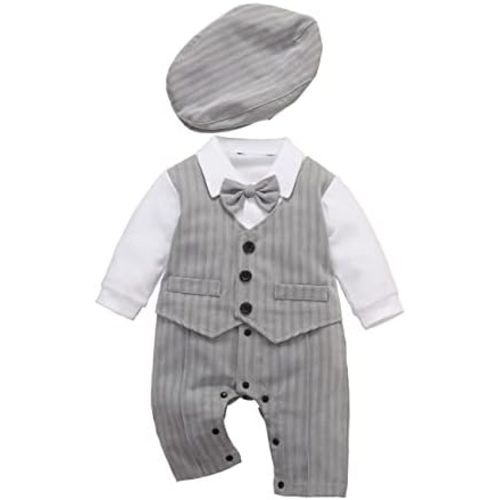HMD Baby Boy Long Sleeve Gentleman White Shirt Waistcoat Bowtie Tuxedo Onesie Jumpsuit Overall Romper