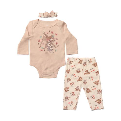 Disney Clothes Baby Girls Bodysuit, Pants & Headband 3-Piece Outfit Set – Minnie Mouse, Bambi, Marie & Tinkerbell (0/3M–6/9M)
