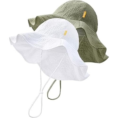 HONGTEYA Baby Sun Hat Toddler Girl Beach Hat Adjustable Outdoor Summer Hat UPF 50+ Sun Protection Wide Brim Infant Kids