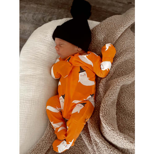 2-Way Zip Footie, Orange Ghost