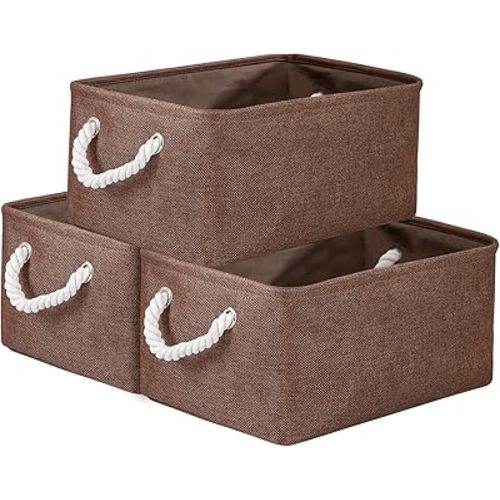WarmHome Fabric Storage Bin Shelf Basket for Home, Closet(Brown-3 Pack, 13.8L9.8W6.7H)