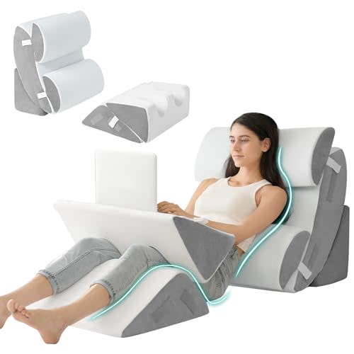 Hansleep Bed Wedge Pillow Set for After Surgery 6P, Reading Pillows, 23" | Post Surgery Pillow for Sleep Apnea and Acid Reflux Relief with Memory Foam, Body Positioners, Adjustable, White