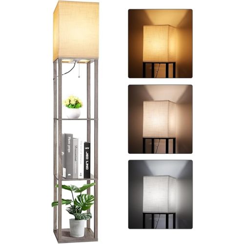 RUNTOP Floor Lamp with Shelves, Shelf Lamp with 3 Color Temperature LED Bulb,Lamps for Living Room, Standing Lamp Modern Tall Standing Light Display Shelf Floor Lamps for Bedroom, Office Home Decor