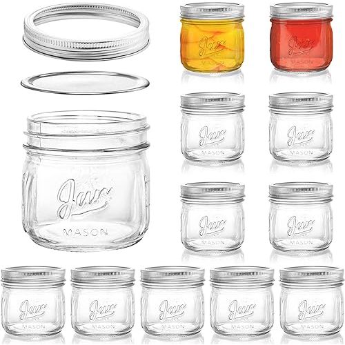 Lyellfe 12 Pack Wide Mouth Mason Jars, 12 Oz Glass Canning Jars with Airtight Lids, Clear Mason Spice Jars for Jam, Honey, Jelly, Sauces, Yogurt