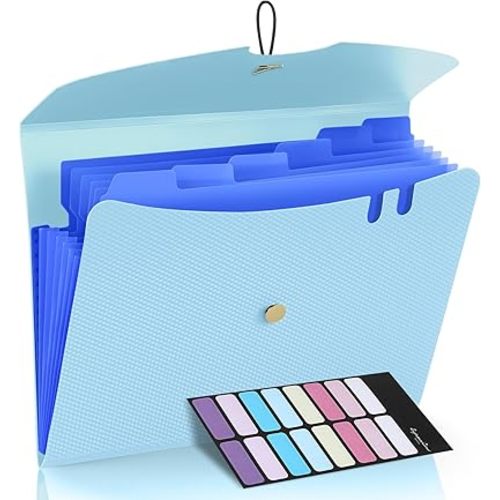 Sooez 7 Pocket Expanding File Folder, Letter Size Accordion File Organizer, Premium Folders for Documents, Filing Folders with Bungee Closure, Portable Organizer for School Office Supplies, Sky Blue