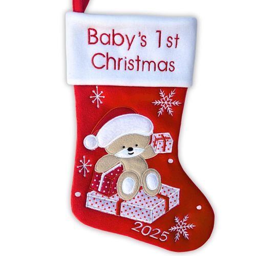 Heart's Sign Babys First Christmas Stocking 2025 - Bears | My First Christmas Baby Boy & Girl | 1st Xmas as Mommy & Daddy
