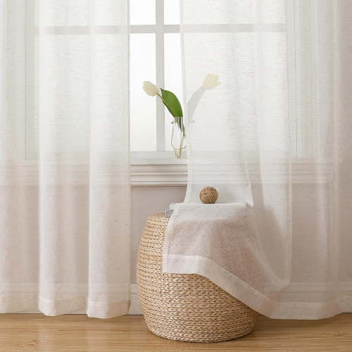 Natural Linen Textured Sheer Curtains 84 inch Length 2 Panels Set, Light Filtering Rod Pocket Window Sheer Curtains, Elegant Drapes for Bedroom 40" W