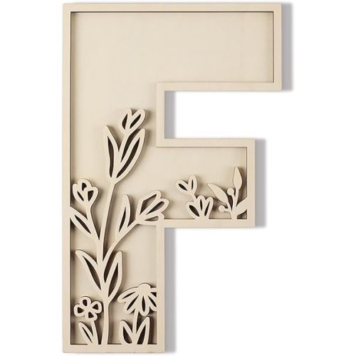 Layered 12 Inch Large Wooden Letters for Wall Decor, Flowered Paintable Wooden Nursery Letters for Crafts Wood Alphabet Letter F for Birthday Boho Nursery Name Sign Wedding Home Decoration
