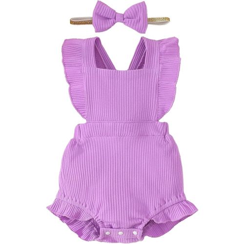 Fullfamous Baby Girl Ruffled Jumpsuit and Headband Set
