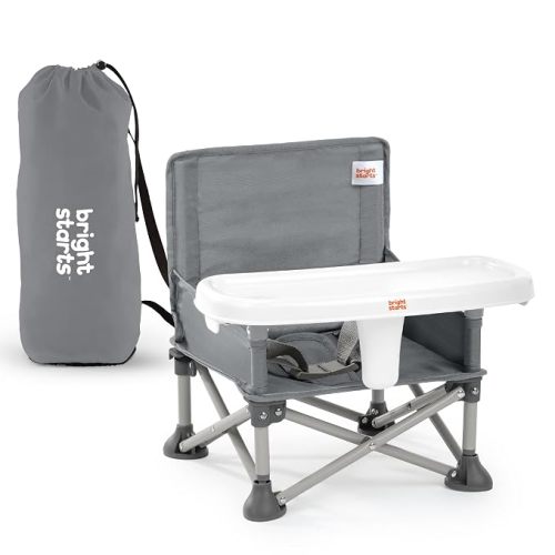 Bright Starts Pop ‘N Sit Portable Booster Seat, 3-in-1 Floor Seat, Travel High Chair & Toddler Booster with Feeding Tray, Indoor/Outdoor, Grey, 6 Months–3 Years