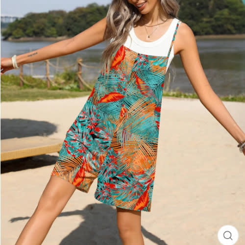 Ekouaer Women Summer Casual Sleeveless Rompers Spaghetti Strap Shorts Overalls Boho Floral Outfits 2025 Jumpsuit With Pockets