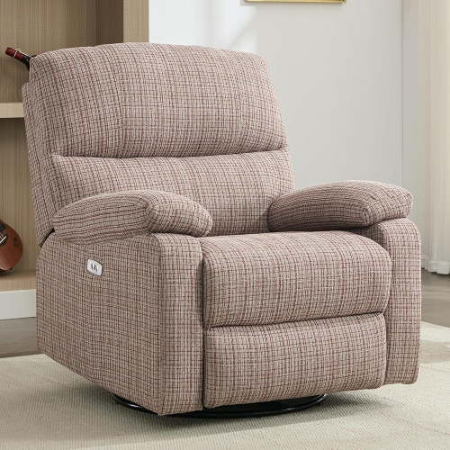 Chizzysit Power Swivel Rocker Recliner, Rocking Chair Nursery Glider, Electric Reclining Chair for Adults with USB Port, Infinite Position, Single Sofa Chair for Living Room - Brown