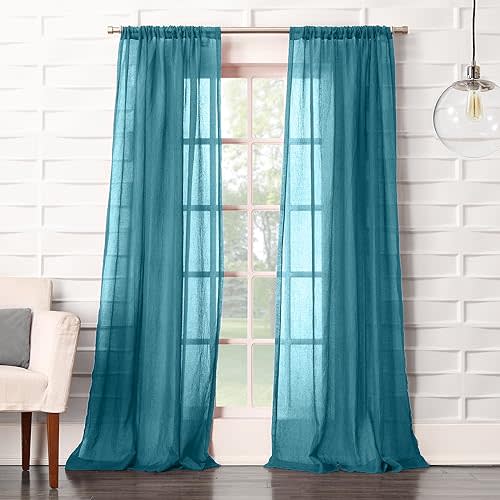 No. 918 Tayla Crushed Texture Semi-Sheer Rod Pocket Curtain Panel, 50" x 63", Marine