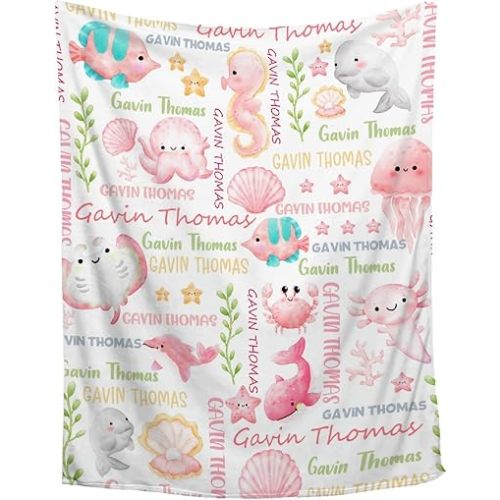 Personalized Baby Blanket for Boys Girls | Custom Ocean Animals Design for Sofa, Couch, Living Room, Bedroom | Personalized Name Gift | 30"x40" Toddlers/Pets Size