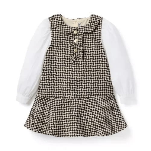 Girl Oat Biscuit Houndstooth Houndstooth Tweed Dropwaist Dress by Janie and Jack