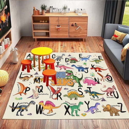 Kids Rugs for Playroom, Educational Rug for Learn The ABC Alphabet, 3x4ft ftBeigeSoft Machine Washable Non-Slip Cute Dinosaur Carpet for Classroom Toddler Nursery Kids Room Decor Mat