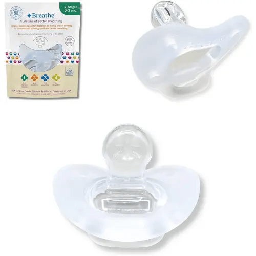 Breathe Baby Pacifier – Patented Design for Natural Oral & Facial Development - BPA-Free, Latex-Free, Pediatrician Developed - Dishwasher Safe 2 Pack (Stage 1: 0-3 Months)