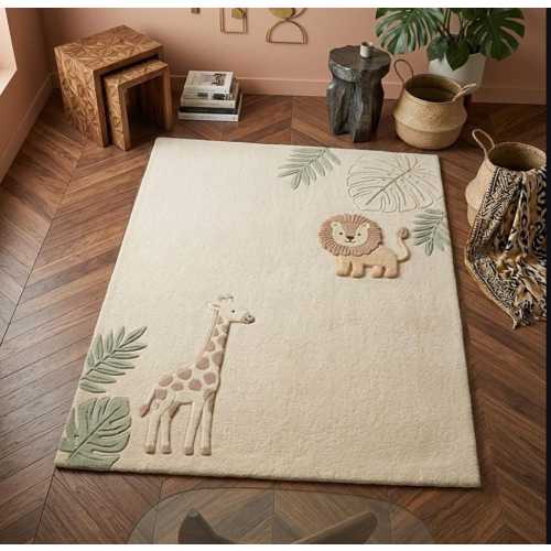 Safari Nursery Rug, Jungle Animal Rug, Kids Room Area Rug, Handmade Tufted Carpet, Lion Giraffe Nursery Decor Rug