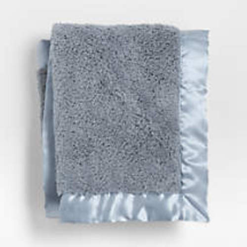 Satin Trim Blue-Grey Recycled Plush Baby Stroller Blanket