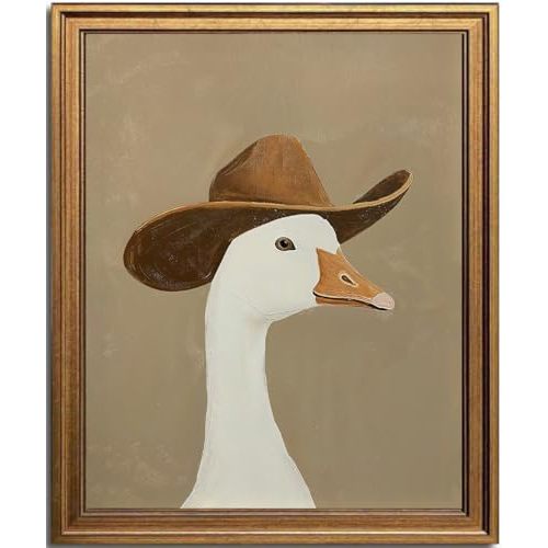 KBKBART Gold Framed Wall Art Decor, Silly Cowboy Goose Poster Wall Art Farmhouse Decor, Rustic Cowboy Hat Art Prints for Boy Room Decor, Nursery, Bedroom, Living Room , Vintage Animal Pictures Wall Decoration(8"x10")