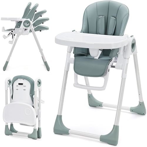 Foldable High Chair for Babies & Toddlers (6-36 Months), Adjustable Infant Chair with 5-Point Safety Harness, Multiple Recline Positions, Highchair for Baby with Removable Tray & Non-Slip Feet