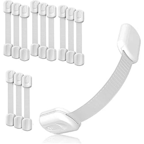 3M Adhesive Child Safety Strap Locks by Baby Proof Me, Baby Latches for Cabinets, Dishwashers, Fridges, Ovens and Trash Cans, Stain Free Toilet Lock (12 Safety Latches)