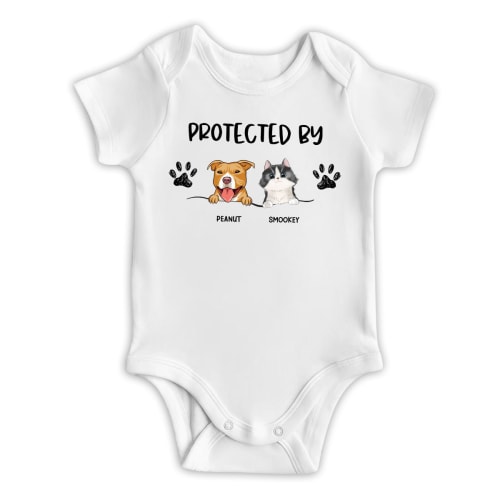 Personalized dog cat baby onesie - Protected By Dog - Personalized – Pawsionate