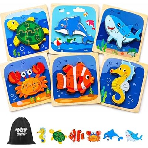 TOY Life Wooden Puzzles for Toddlers 2-4, Sea Animals Puzzles for Toddlers 1-3, Wood Puzzles Educational Montessori Toys Gifts for 1 2 3 Year Old, Baby Kids Learning Toy