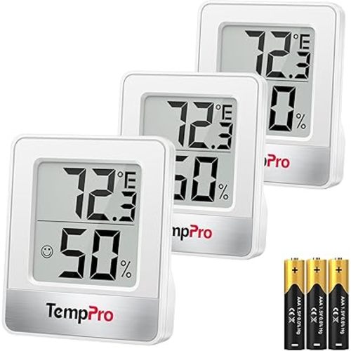 TempPro TP49 3 Pieces Digital Hygrometer Indoor Thermometer Humidity Meter Mini Hygrometer with Temperature and Humidity Monitor Outdoor and Room Thermometer Weather Station (Previously ThermoPro)