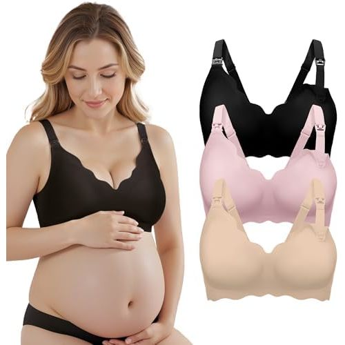 3 Pack Nursing Bras for Breastfeeding, Seamless Maternity Bra Women Pregnancy with Extra Bra Extenders & Clips