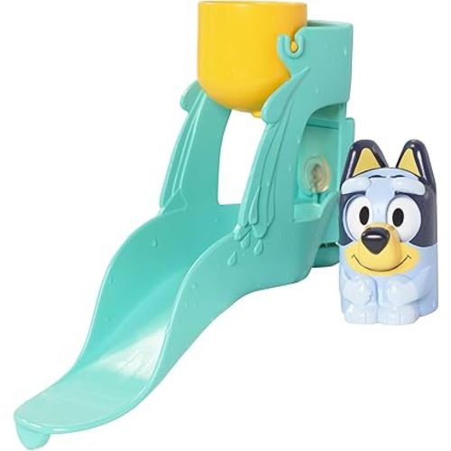 TOMY Toomies Bluey’s Water Slide - Includes Water Slide with Suction Cup, Clip On Bucket and Bluey Figure - Interactive Toddler Bath Toys - Ages 18 Months and Up
