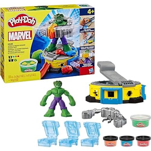 Play-Doh Marvel Hulk Smash & Squish Kids Playset with Bendy Action Figure and Accessories, Imagination Toys for Boys and Girls 4 and Up