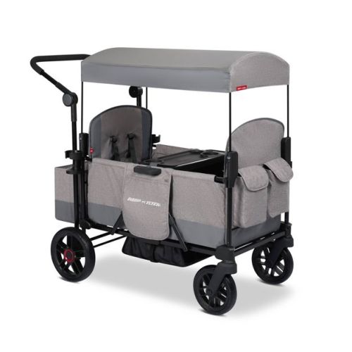 Radio Flyer Pathfinder Double Seater Stroller Wagon - Gray: All-Terrain Tires, 5-Point Harness, EVA Flat-Free Wheels