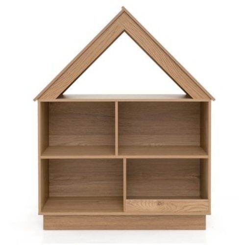 Wooden Dollhouse Bookshelf for Kids 3 Tier House Shaped Storage Organizer with Shelves - 34.5" x 13.5" x 42.5"