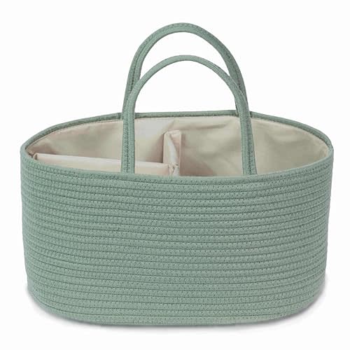 Diaper Caddy Organizer, Empty Gift Basket for Newborn Essentials, Baby Storage Basket, Stylish Gift Bag for Baby Shower, Boys and Girls – Large, Sage Green