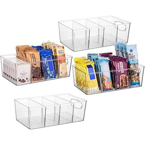 ClearSpace Plastic Pantry Bins with Removable Dividers - Kitchen Storage and Organization (4 Pack)