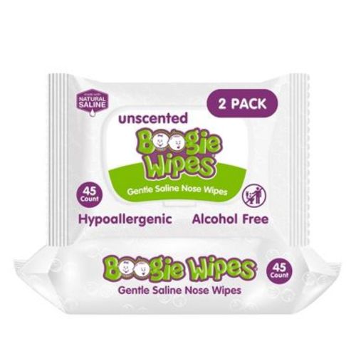 Boogie Wipes Saline Nose Wipes Unscented - 90ct: Pull-Out Dispenser, Contains Vitamin E, Hypoallergenic
