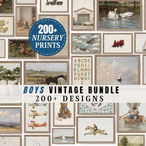 Vintage Nursery Bundle Set 200+ Gallery Prints Blue Little Boy Room Wall PRINTABLE Art Vintage Nursery Wall Decor Baby Shower Gift Art | S1