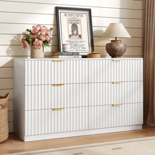 Ebern Designs White Fluted 6 Drawer Dresser | Wayfair