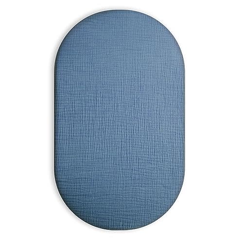 Bassinet Sheet for Baby Boy and Girl, Fitted Sheets for Rectangle, Oval, Hourglass Bassinet Mattress, Muslin Moses Basket Sheets with Neutral Style (Blue)
