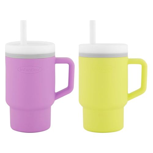 Infantino My 1st Tumbler – Adorable Miniature Tumblers with Leak-Resistant Straw and Toddler-Friendly Handle, Encourages Hydration, Easy to Clean, 9 fl. oz, 2 Pack, Lilac & Citrus