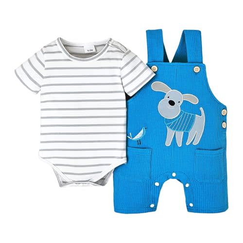 Baby Boy Clothes Infant Summer Outfits Short Sleeve Striped Romper Cute Cartoon Dog Overall Pants Set 2pcs 0-18 Months