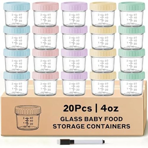 20 Pack Glass Baby Food Containers 4 Oz Glass Baby Food Jars with Lids | Baby Food Maker Small Baby Food Storage Containers Microwave Dishwasher Freezer Safe 100% Leak Proof BPA Free Reusable