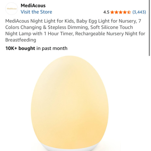 MediAcous Night Light for Kids, Baby Egg Light for Nursery, 7 Colors Changing & Stepless Dimming, Soft Silicone Touch Night Lamp with 1 Hour Timer, Rechargeable Nursery Night for Breastfeeding