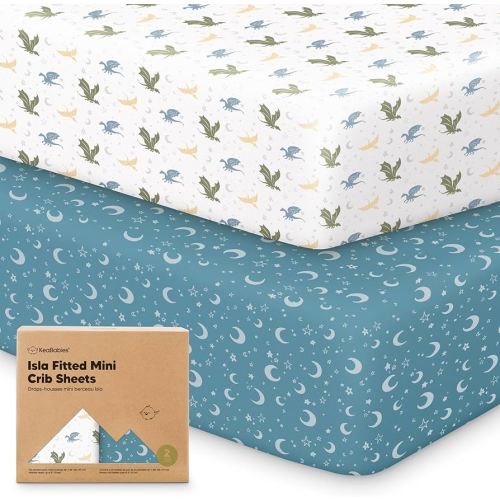 Pack and Play Sheets Fitted - 2-Pack Mini Crib Sheets for Pack N Play Mattress 38x26, Soft & Cozy, Neutral Toddler Playard Bedding, Snug Fitted Mini Baby Crib Mattress Cover Boy, Girl (Dragon Tale)